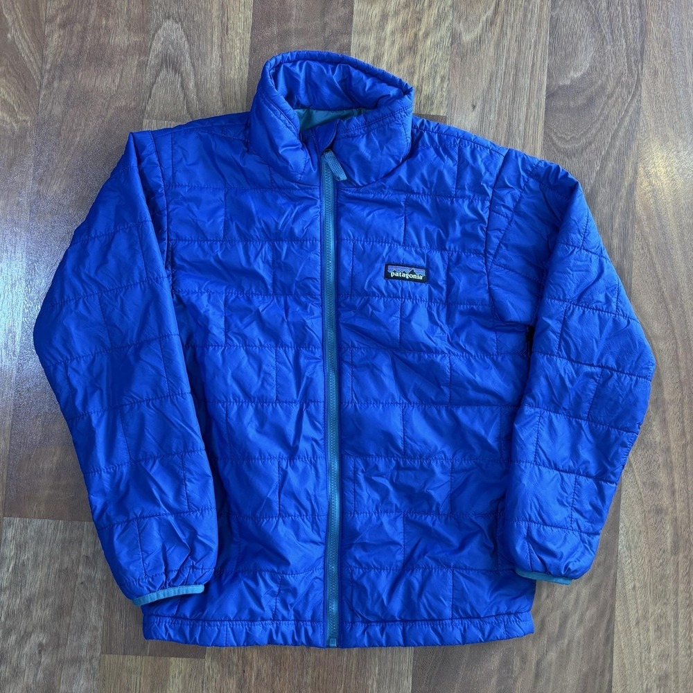 Patagonia Kids Puffer Jacket Blue Full Zip Quilted Nylon Warm Winter S 7-8